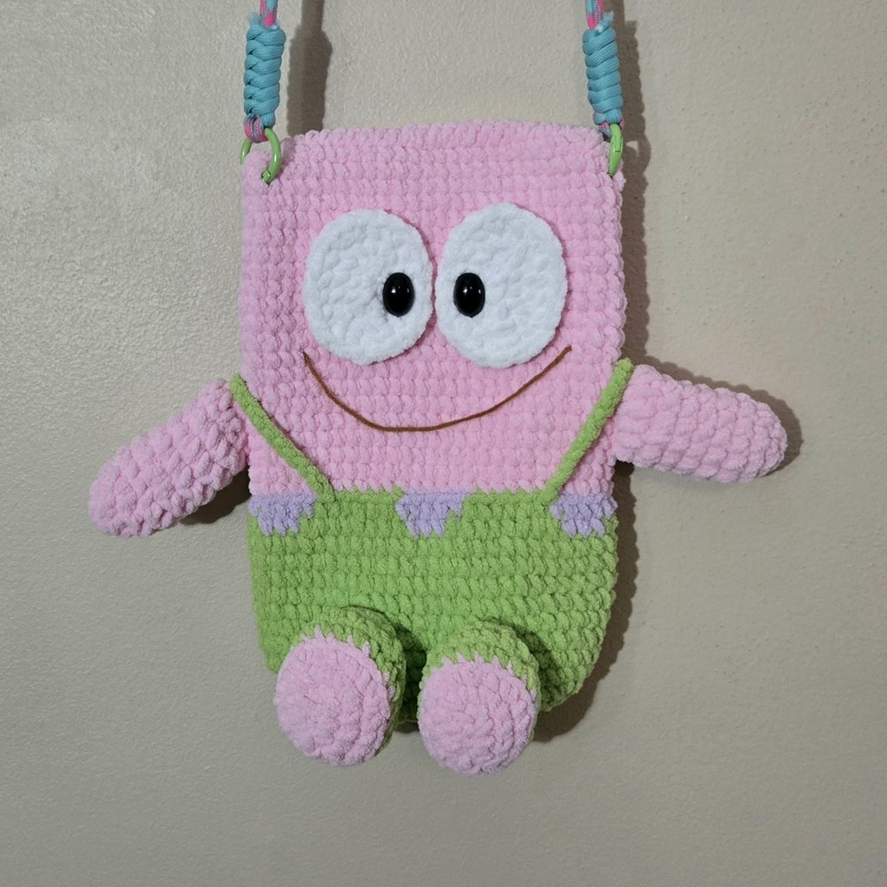Crochet Patrick Star Crossbody Bag Handmade SpongeBob Y2K Cartoons Kawaii